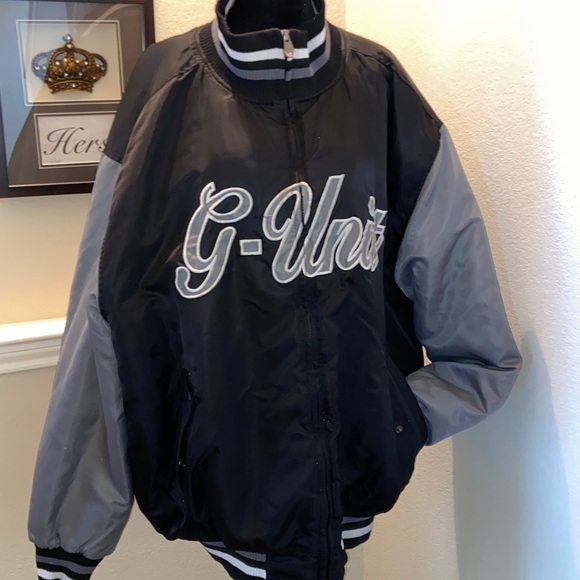 G-Unit Mens Bomber Heavyweight Jacket BLACK & GRAY - Picture 2 of 8